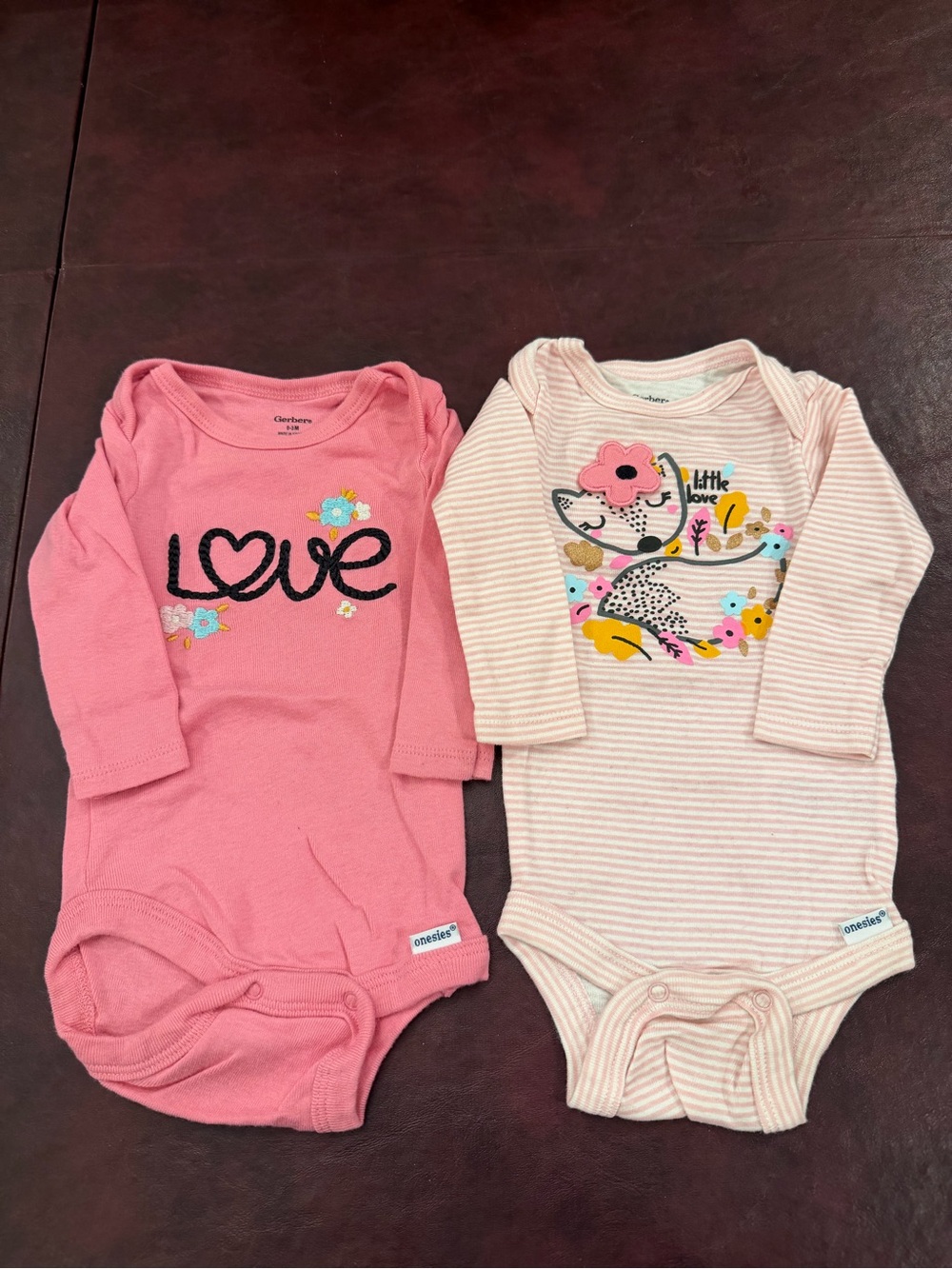 Gerber Pink & Cream Baby One-Piece Bodysuit Set - Floral Love Designs